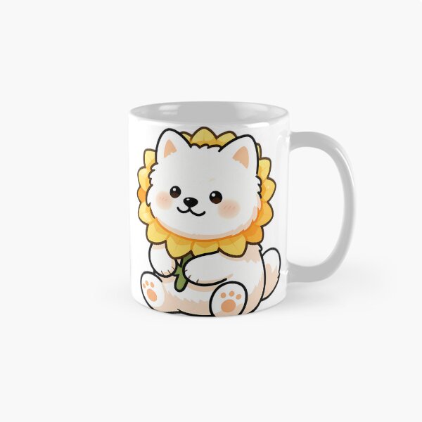 Item preview, Cute Samoyed Puppy Hugging Giant Sunflower designed and sold by pumsquare.
