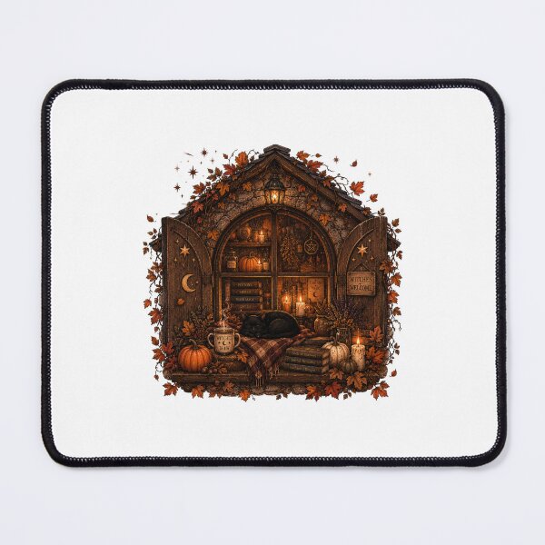 Item preview, Witches Welcome Cozy Autumn Witch Cottage Black Cat designed and sold by FestivityFinds.