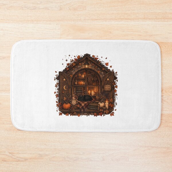 Item preview, Witches Welcome Cozy Autumn Witch Cottage Black Cat designed and sold by FestivityFinds.