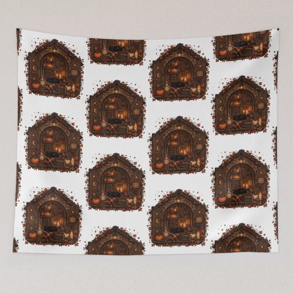 Item preview, Witches Welcome Cozy Autumn Witch Cottage Black Cat designed and sold by FestivityFinds.