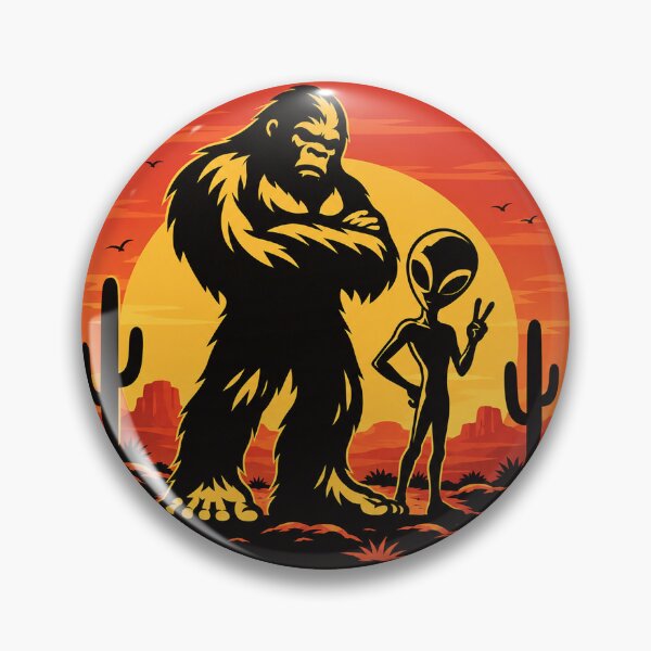 Item preview, Bigfoot & Alien Desert Encounter – Retro Cryptid Sunset designed and sold by Squatchme.