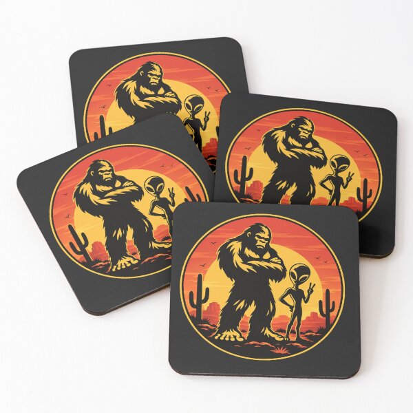 Item preview, Bigfoot & Alien Desert Encounter – Retro Cryptid Sunset designed and sold by Squatchme.