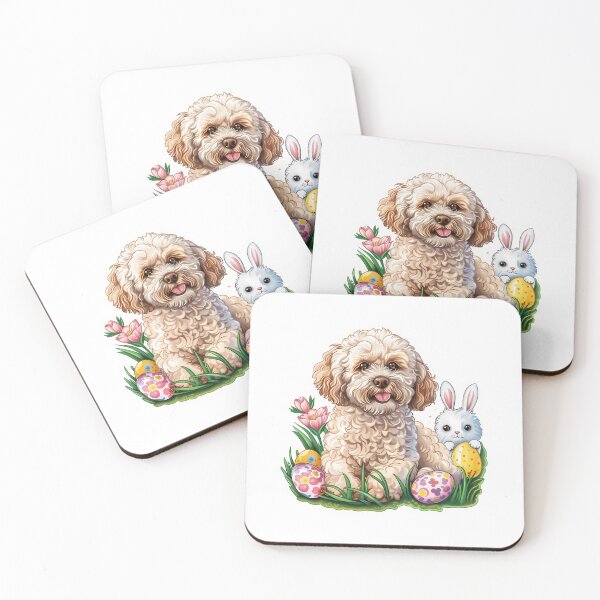 Item preview, Maltipoo With An Easter Bunny Among Flowers And Eggs designed and sold by ars-enold.