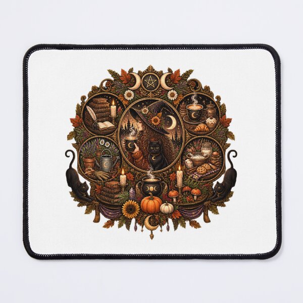 Item preview, Cozy Witch Coffee Black Cat Triple Moon Autumn Emblem designed and sold by FestivityFinds.