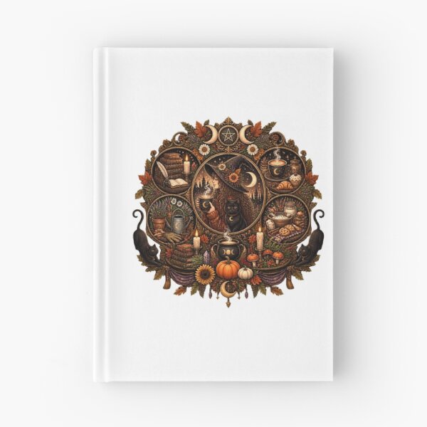 Item preview, Cozy Witch Coffee Black Cat Triple Moon Autumn Emblem designed and sold by FestivityFinds.