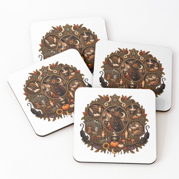 Item preview, Cozy Witch Coffee Black Cat Triple Moon Autumn Emblem designed and sold by FestivityFinds.