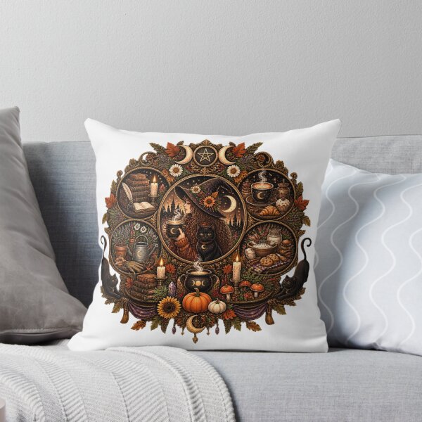Item preview, Cozy Witch Coffee Black Cat Triple Moon Autumn Emblem designed and sold by FestivityFinds.