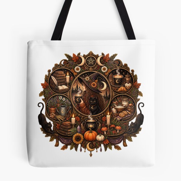 Item preview, Cozy Witch Coffee Black Cat Triple Moon Autumn Emblem designed and sold by FestivityFinds.