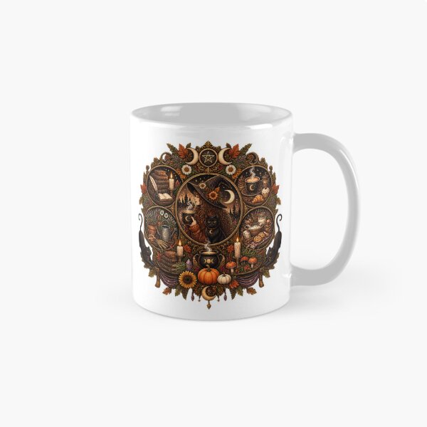 Item preview, Cozy Witch Coffee Black Cat Triple Moon Autumn Emblem designed and sold by FestivityFinds.