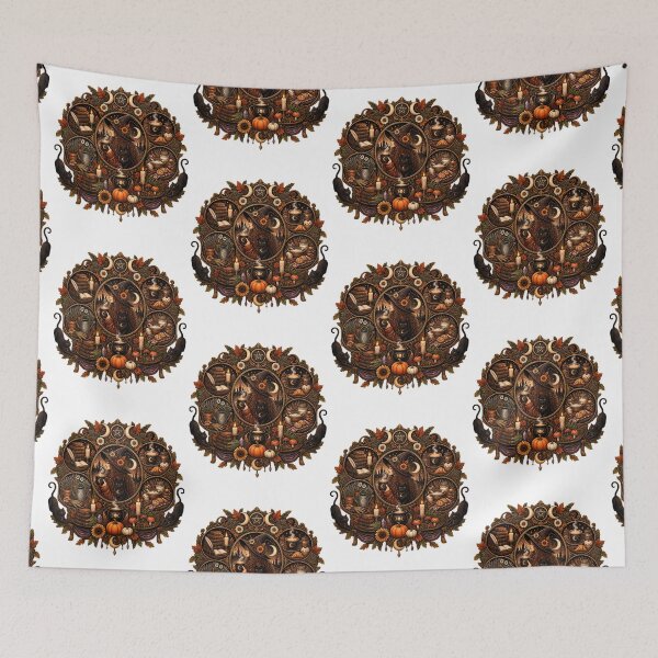 Item preview, Cozy Witch Coffee Black Cat Triple Moon Autumn Emblem designed and sold by FestivityFinds.