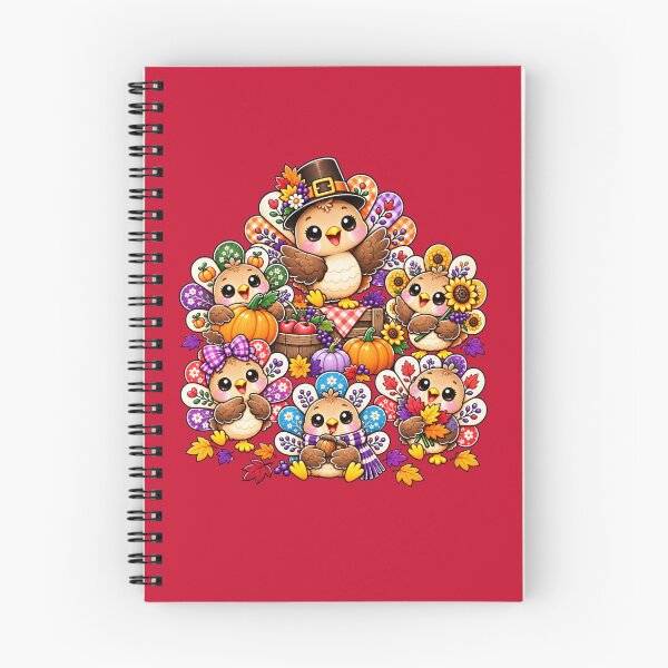 Item preview, Kawaii Thanksgiving Turkey Harvest Party, Cute Autumn Turkey Family with Pumpkins, Sunflowers and Fall Leaves designed and sold by ALH Apparel.