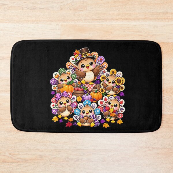 Item preview, Kawaii Thanksgiving Turkey Harvest Party, Cute Autumn Turkey Family with Pumpkins, Sunflowers and Fall Leaves designed and sold by ALH Apparel.