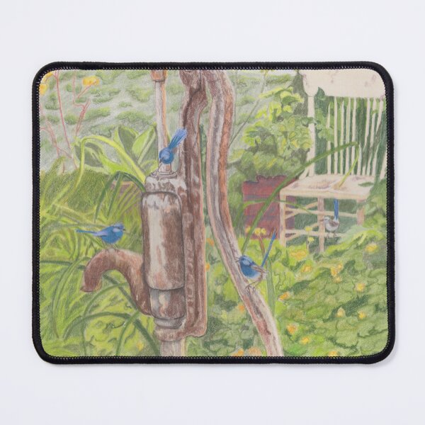 Item preview, Three blue wrens on an ancient water pump designed and sold by SandraAnimalArt.