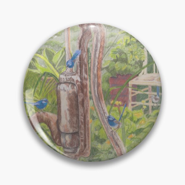 Item preview, Three blue wrens on an ancient water pump designed and sold by SandraAnimalArt.