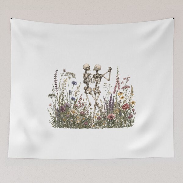 Item preview, Dancing Skeletons Wildflower Meadow Gothic Botanical Vintage Graphic designed and sold by Suzyshackfelt.