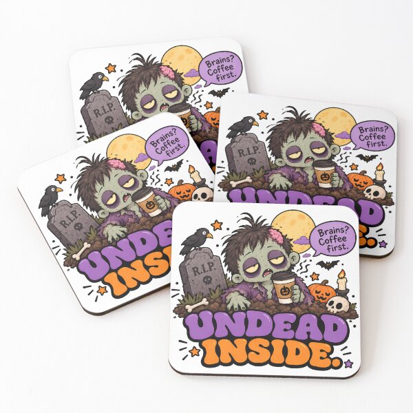 Item preview, Groovy Retro Undead Inside - Funny Halloween Zombie Coffee Meme designed and sold by ianm1028.