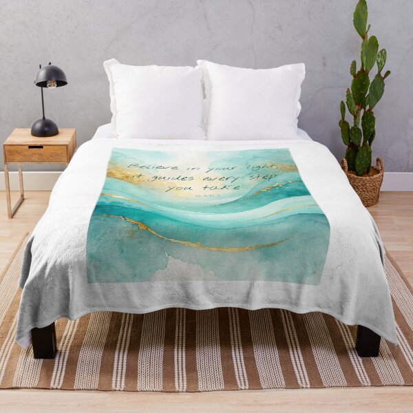 Item preview, Believe in Your Light — Inspirational Quote Turquoise and Gold Watercolor designed and sold by Hawaii26.