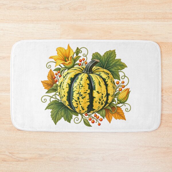 Item preview, Green Pumpkin with Blossoms & Leaves Fall Design designed and sold by TheSlowShore.