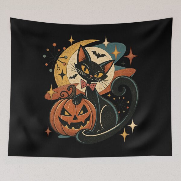 Item preview, Black Cat and Pumpkin Atomic Retro Halloween designed and sold by raewaelchi.