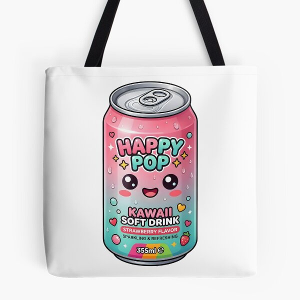 Item preview, Kawaii Strawberry Soda Can Happy Pop Soft Drink Art designed and sold by BobaBunny76.