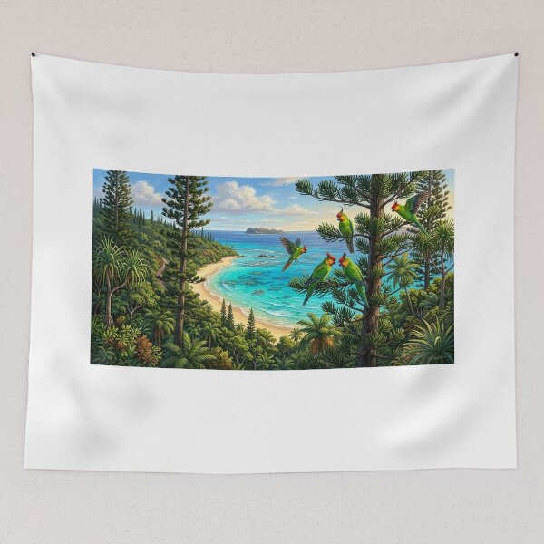 Item preview, Horned Parakeets — Soaring Above the Turquoise Bay designed and sold by Hawaii26.