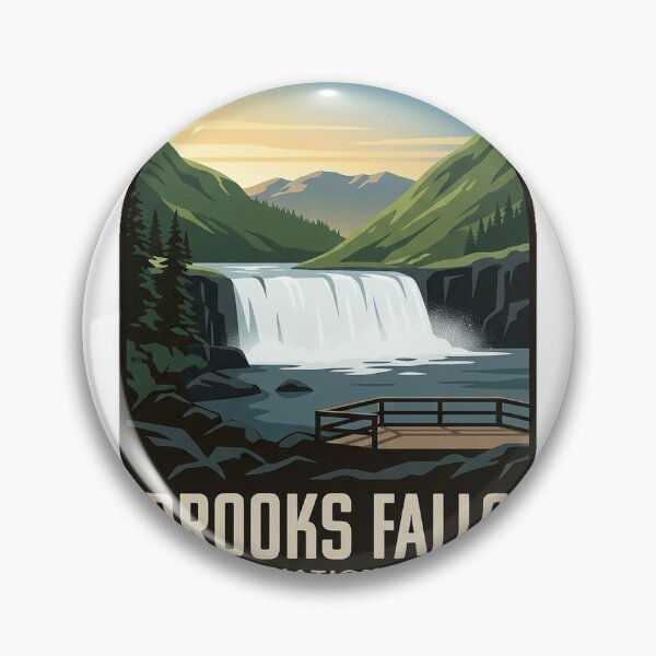 Item preview, Brooks Falls Alaska Vintage WPA Travel Badge Sticker designed and sold by DetourDgn.