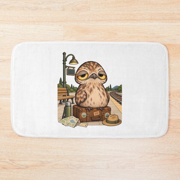 Item preview, Sleepy Potoo Travel Bird | Cute Potoo with Vintage Suitcase at Train Station designed and sold by MrDev.