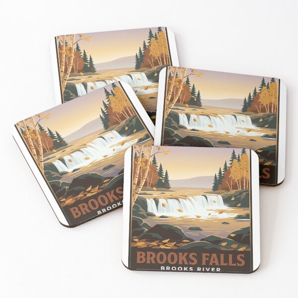 Item preview, Brooks Falls Autumn Alaska Vintage Poster Sticker designed and sold by DetourDgn.