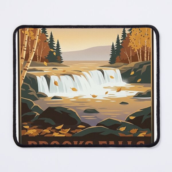 Item preview, Brooks Falls Autumn Alaska Vintage Poster Sticker designed and sold by DetourDgn.