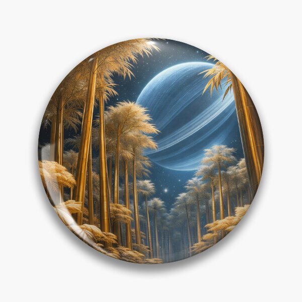 Item preview, Golden Bamboo Forest Under Blue Planet – Celestial Fantasy Nature Art Print designed and sold by Kaleidoscope Print.