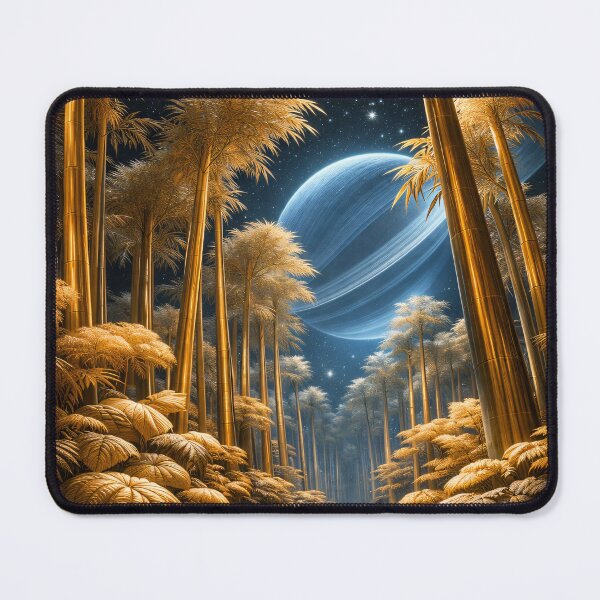 Item preview, Golden Bamboo Forest Under Blue Planet – Celestial Fantasy Nature Art Print designed and sold by Kaleidoscope Print.