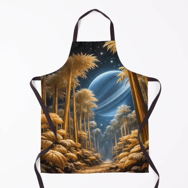 Item preview, Golden Bamboo Forest Under Blue Planet – Celestial Fantasy Nature Art Print designed and sold by Kaleidoscope Print.
