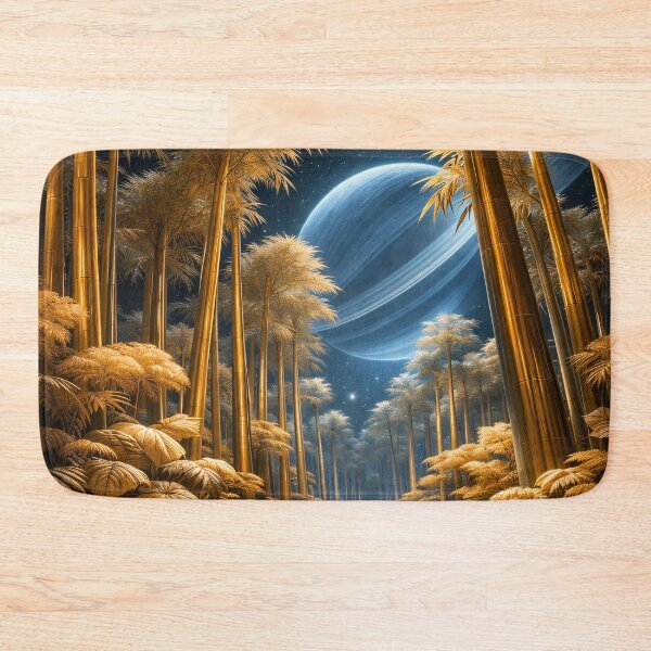Item preview, Golden Bamboo Forest Under Blue Planet – Celestial Fantasy Nature Art Print designed and sold by Kaleidoscope Print.