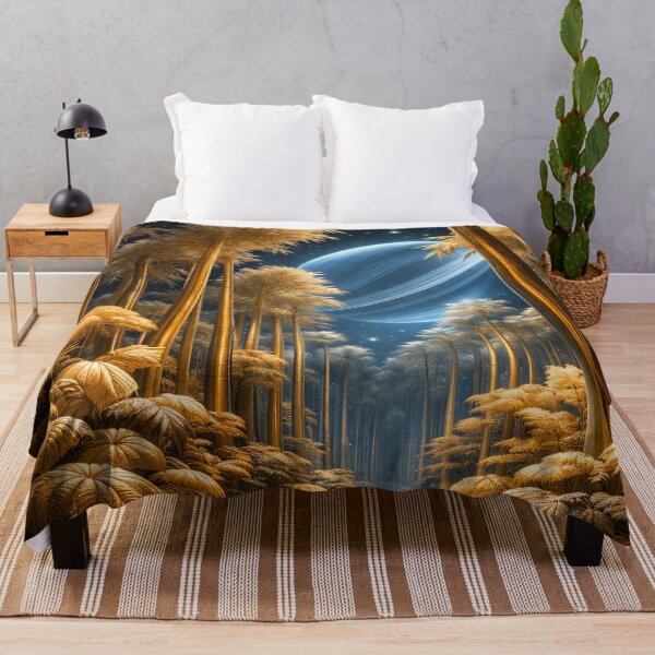 Item preview, Golden Bamboo Forest Under Blue Planet – Celestial Fantasy Nature Art Print designed and sold by Kaleidoscope Print.