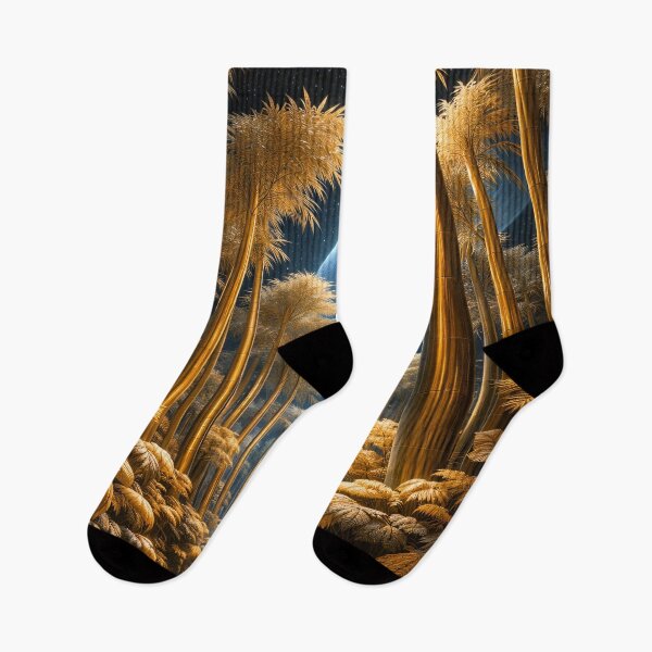 Item preview, Golden Bamboo Forest Under Blue Planet – Celestial Fantasy Nature Art Print designed and sold by Kaleidoscope Print.