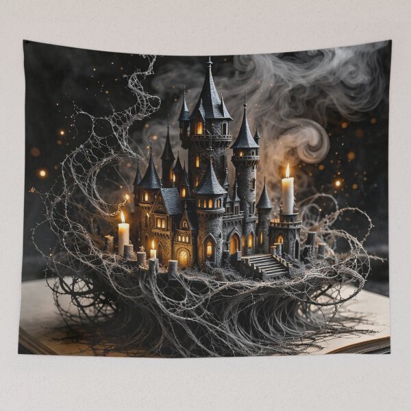 Item preview, Gothic Castle Emerging from Magic Book – Dark Fantasy Haunted Story Art Print designed and sold by Kaleidoscope Print.