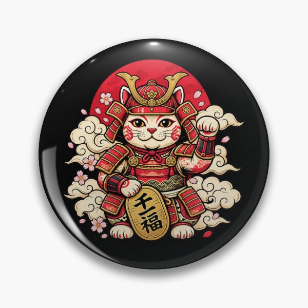 Item preview, Japanese Samurai Cat | Lucky Maneki Neko Warrior with Fortune Kanji designed and sold by MrDev.