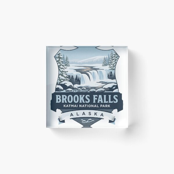 Item preview, Brooks Falls Winter Alaska Heraldic Crest Sticker designed and sold by DetourDgn.