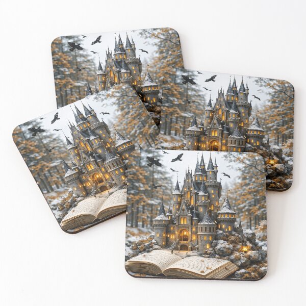 Item preview, Snowy Castle Rising from an Open Book – Magical Winter Storybook Fantasy Art designed and sold by Kaleidoscope Print.