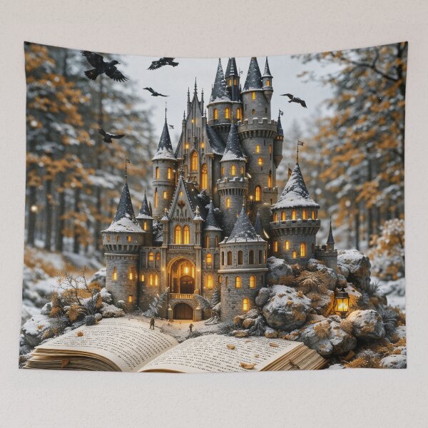 Item preview, Snowy Castle Rising from an Open Book – Magical Winter Storybook Fantasy Art designed and sold by Kaleidoscope Print.