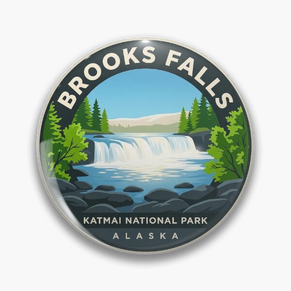 Item preview, Brooks Falls Summer Alaska Circular Badge Sticker designed and sold by DetourDgn.