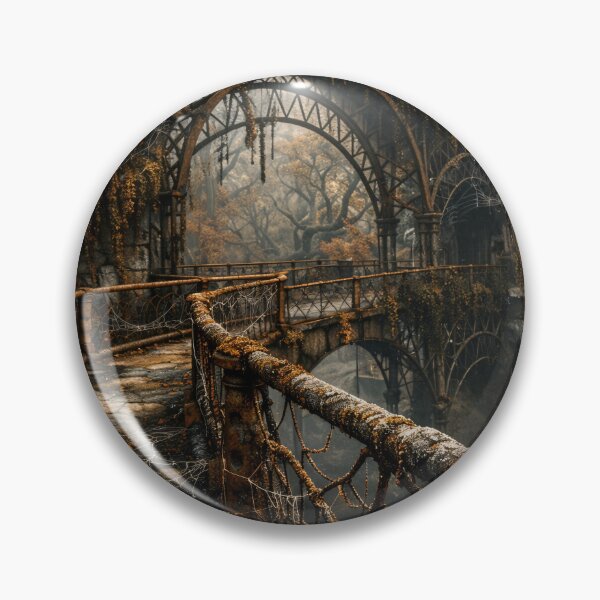 Item preview, Abandoned Gothic Bridges with Spider Webs – Dark Autumn Fantasy Landscape Art Print designed and sold by Kaleidoscope Print.