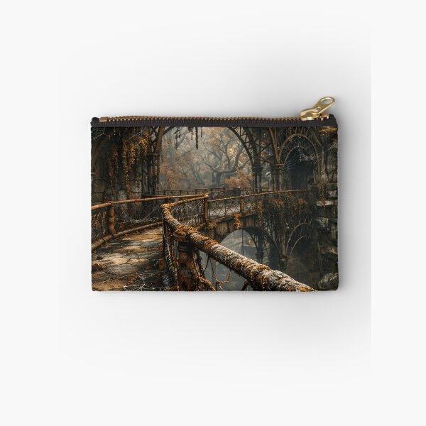Item preview, Abandoned Gothic Bridges with Spider Webs – Dark Autumn Fantasy Landscape Art Print designed and sold by Kaleidoscope Print.
