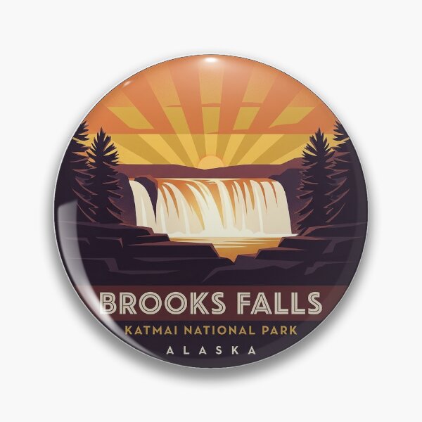 Item preview, Brooks Falls Sunset Alaska Art Deco Emblem Sticker designed and sold by DetourDgn.