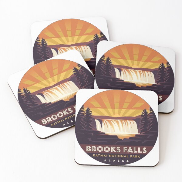 Item preview, Brooks Falls Sunset Alaska Art Deco Emblem Sticker designed and sold by DetourDgn.