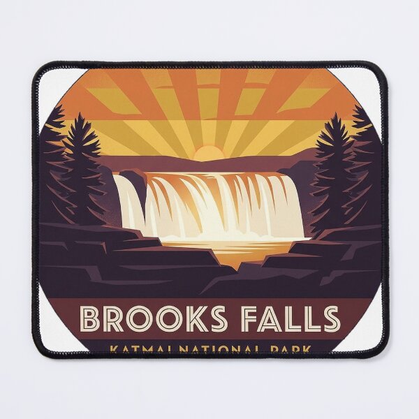 Item preview, Brooks Falls Sunset Alaska Art Deco Emblem Sticker designed and sold by DetourDgn.