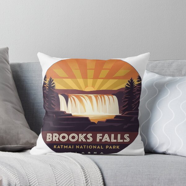 Item preview, Brooks Falls Sunset Alaska Art Deco Emblem Sticker designed and sold by DetourDgn.