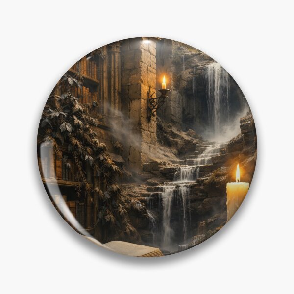 Item preview, Ancient Gothic Library with Waterfall – Dark Academia Fantasy Book Art Print designed and sold by Kaleidoscope Print.