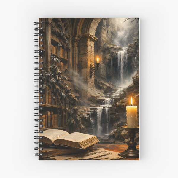 Item preview, Ancient Gothic Library with Waterfall – Dark Academia Fantasy Book Art Print designed and sold by Kaleidoscope Print.