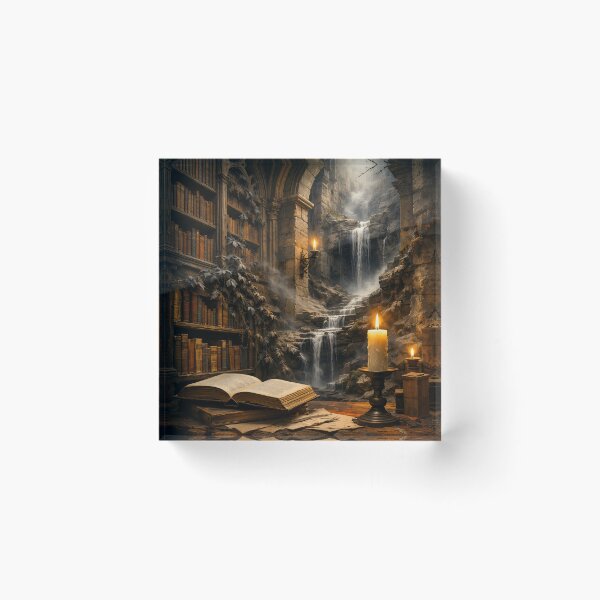 Item preview, Ancient Gothic Library with Waterfall – Dark Academia Fantasy Book Art Print designed and sold by Kaleidoscope Print.